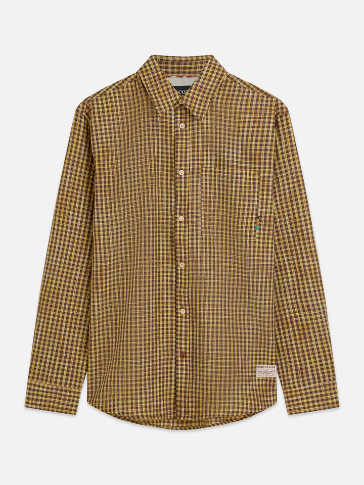 SEERSUCKER MICRO-CHECK RELAXED SHIRT "HOT FUDGE CHECK"