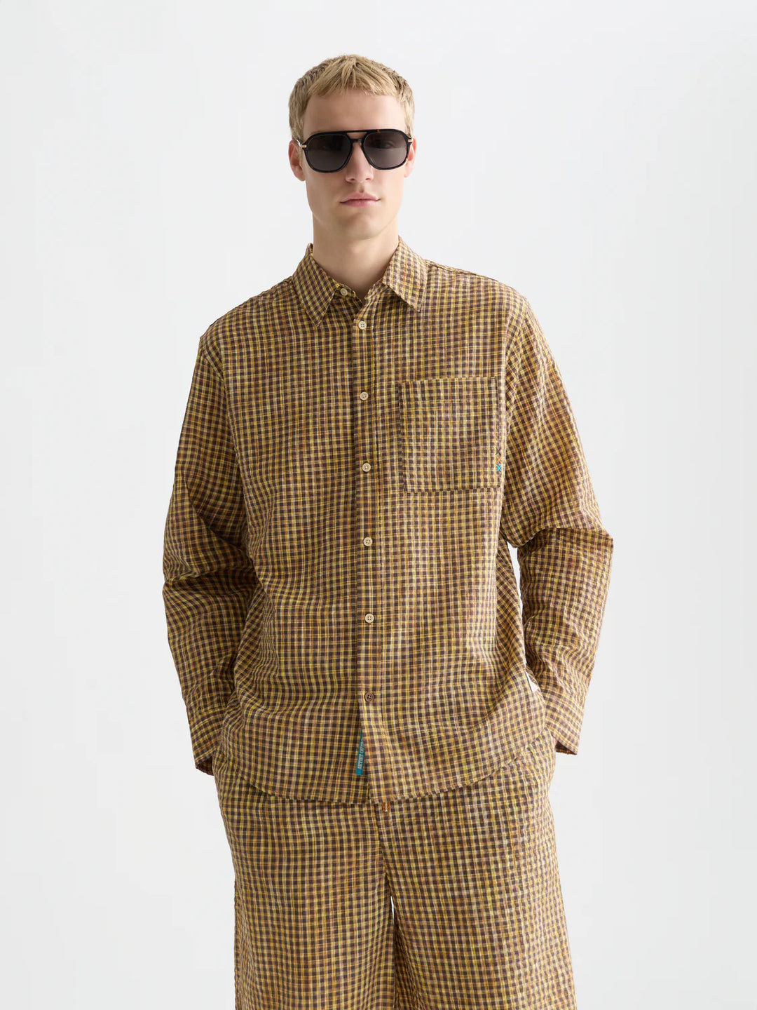 SEERSUCKER MICRO-CHECK RELAXED SHIRT "HOT FUDGE CHECK"