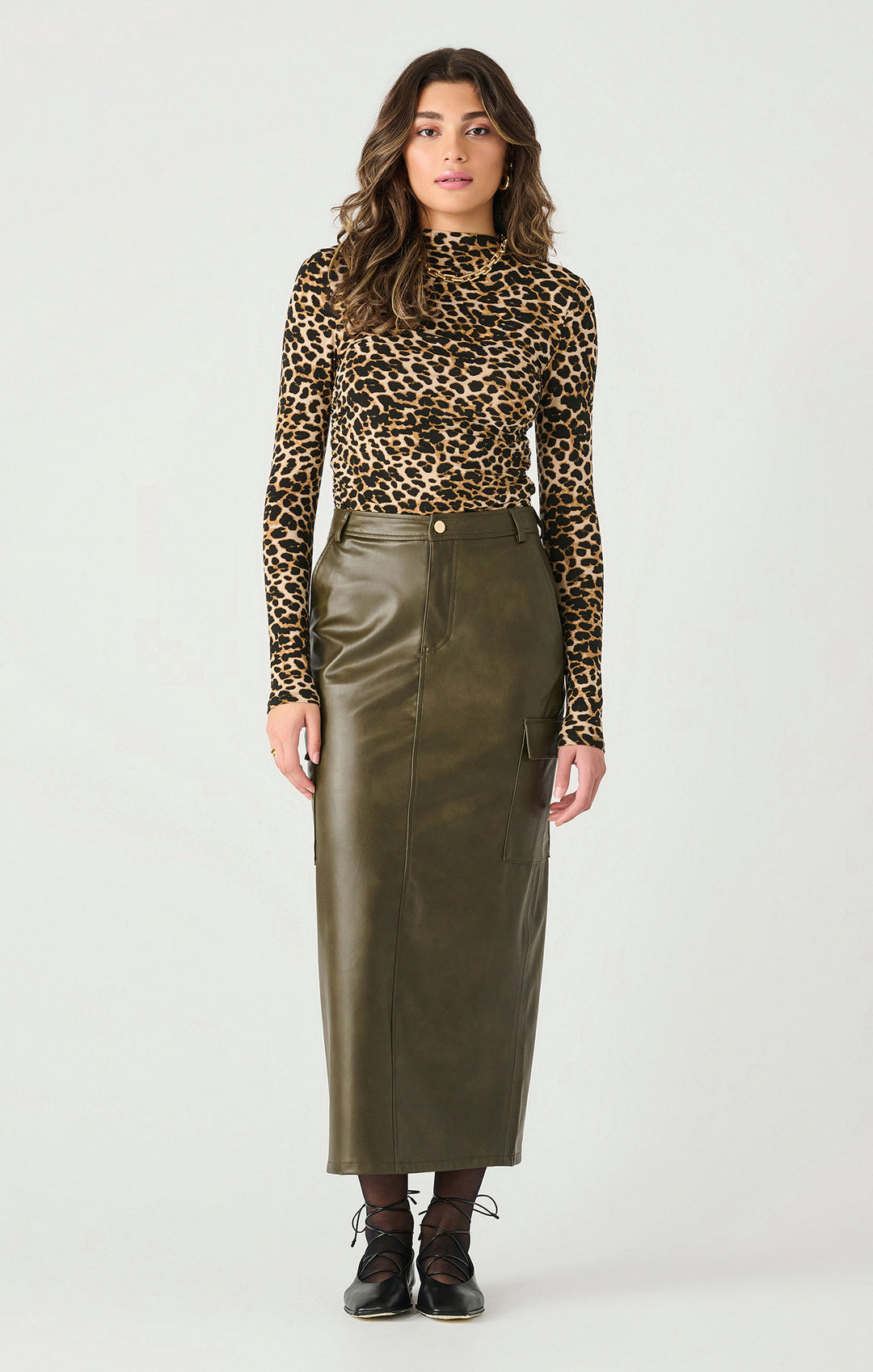 LS HIGH NECK DRAPED TOP "CHEETAH PRINT"