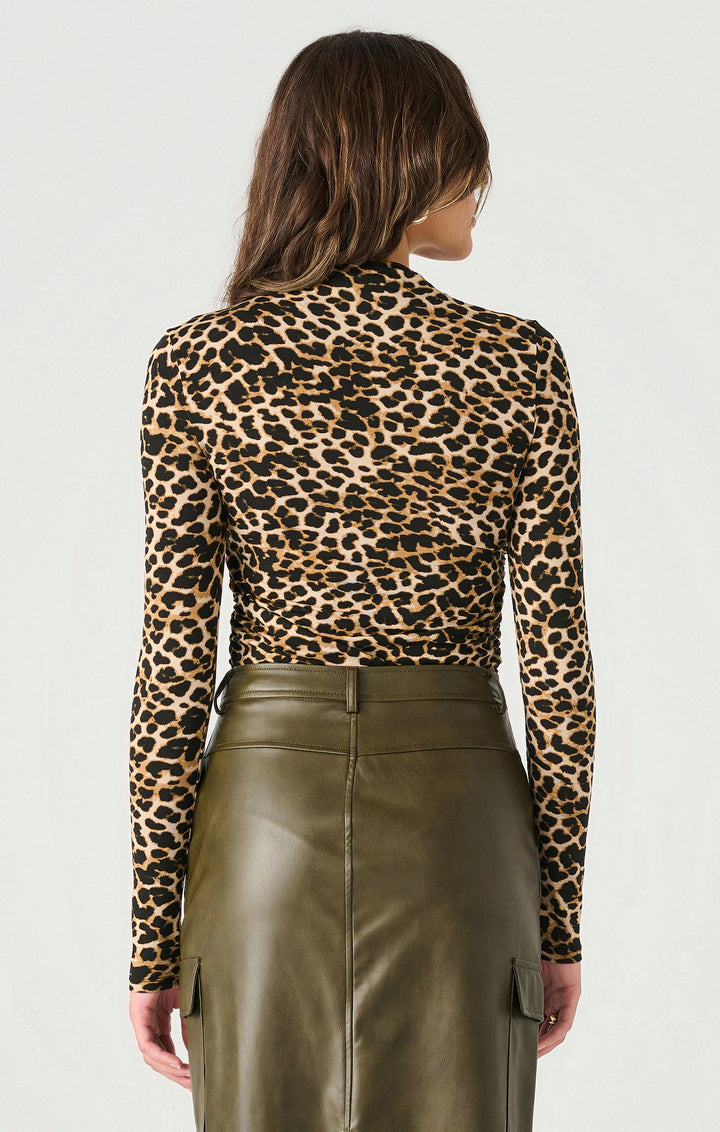 LS HIGH NECK DRAPED TOP "CHEETAH PRINT"