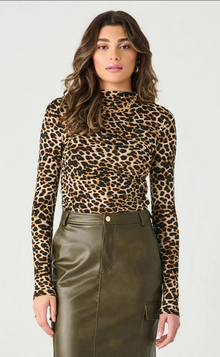 LS HIGH NECK DRAPED TOP "CHEETAH PRINT"