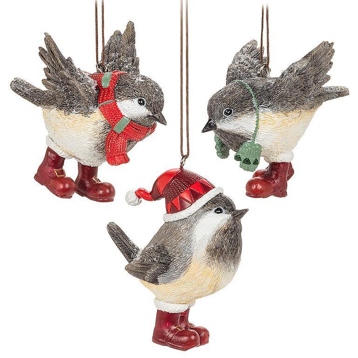 WINTER CHICKADEE ORNAMENT - 3 ASSORTED 3''H