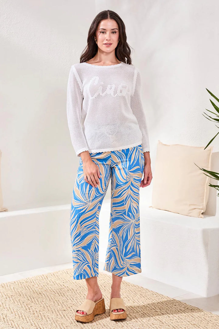 OPEN-STITCH EMBROIDERED COTTON CREWNECK SWEATER "WHITE"