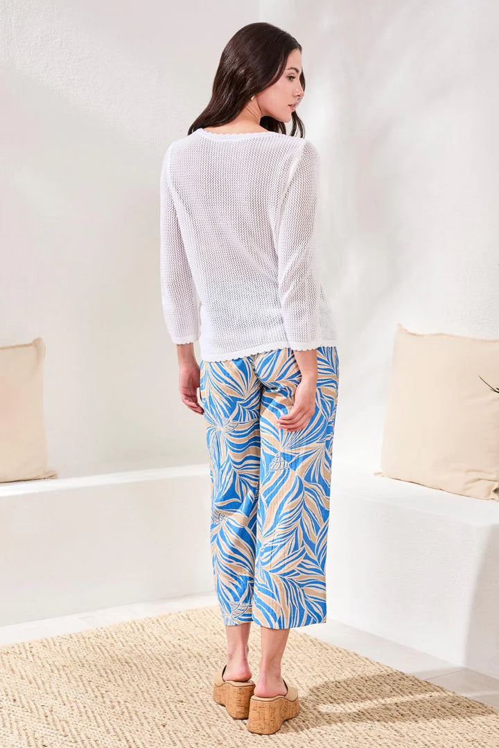 OPEN-STITCH EMBROIDERED COTTON CREWNECK SWEATER "WHITE"