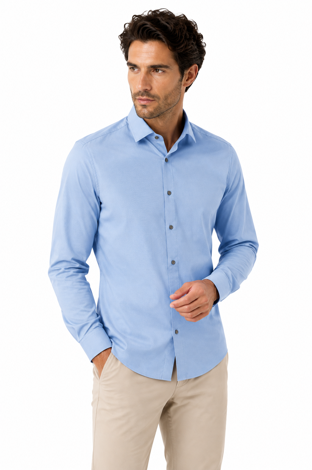 EASY CARE SOLID COLOUR LS SHIRT "CIEL MIX"