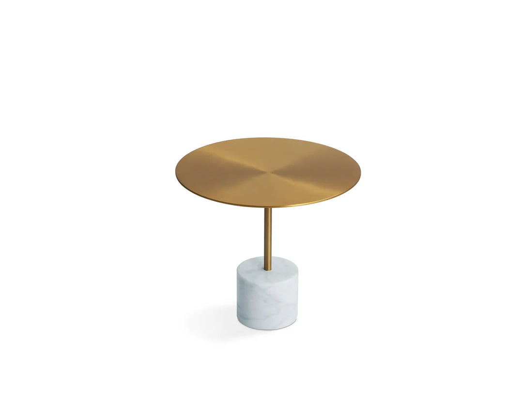 CIRCULO END TABLE - LOW ANTIQUE BRASS TOP/WHITE MARBLE BASE