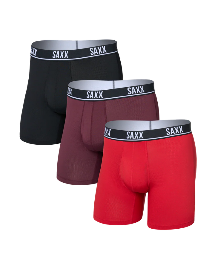 ESSENTIAL PERFORMANCE MESH BOXER BRIEF 6" 3PACK "CLASSIC RED/MAROON/BLACK"