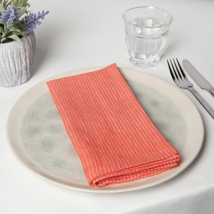 SERVIETTES DE TABLE LOT DE 4 LIN RAYÉ TERRE CUITE