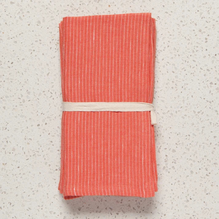 SERVIETTES DE TABLE LOT DE 4 LIN RAYÉ TERRE CUITE
