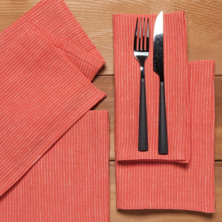 SERVIETTES DE TABLE LOT DE 4 LIN RAYÉ TERRE CUITE