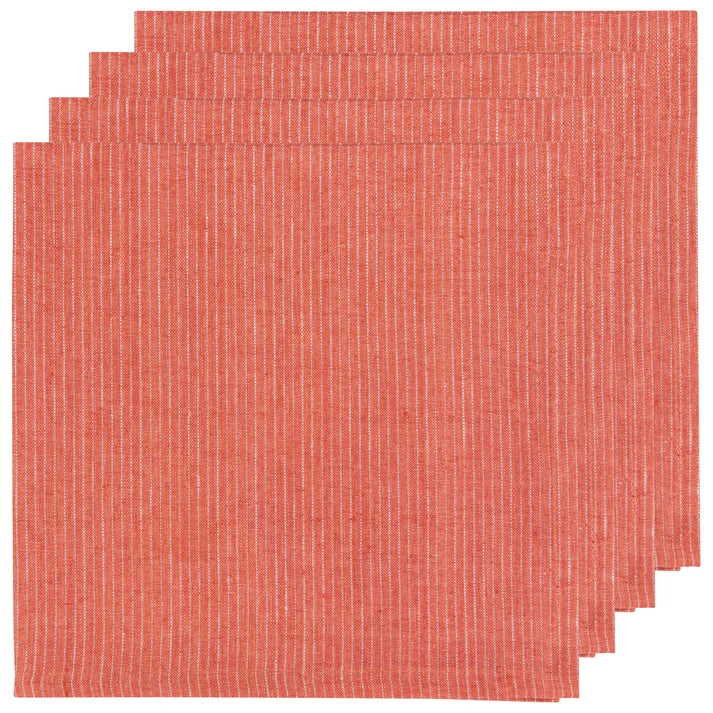 SERVIETTES DE TABLE LOT DE 4 LIN RAYÉ TERRE CUITE