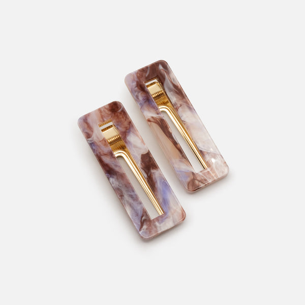 BURGUNDY &amp; LILAC MARBLED PLASTIC CLIPS DUO