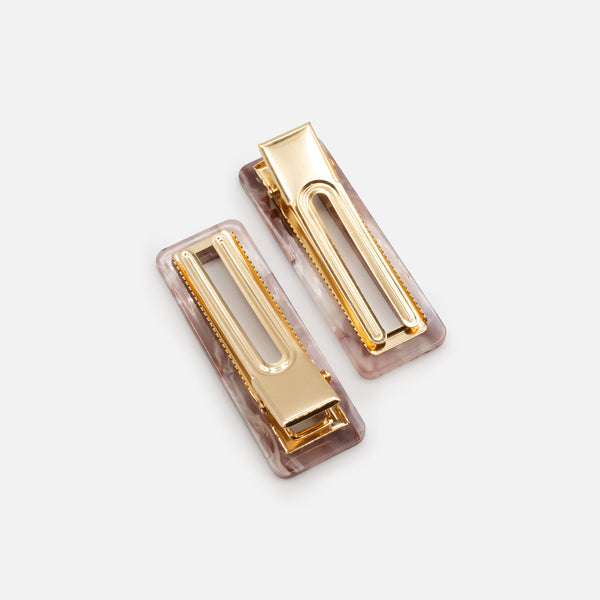 BURGUNDY &amp; LILAC MARBLED PLASTIC CLIPS DUO