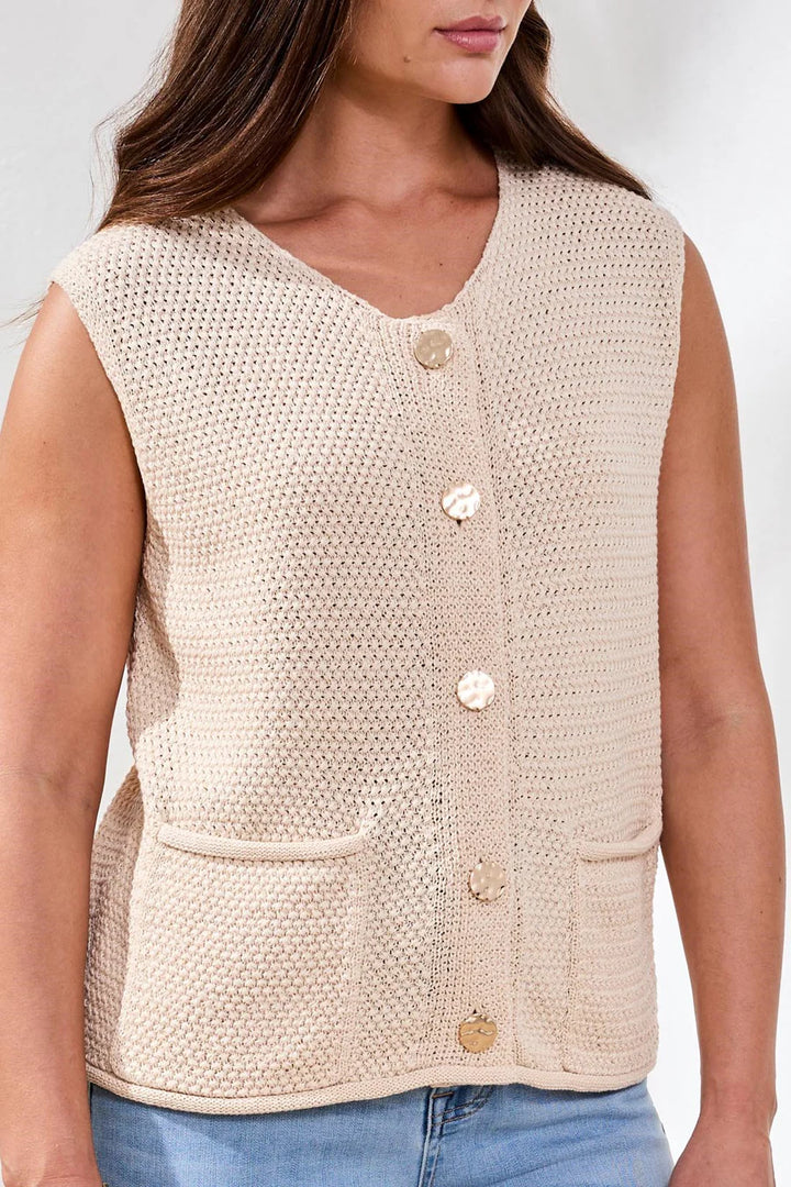 SWEATER VEST WITH POCKETS AND DECORATIVE BUTTONS "COCOCREAM"