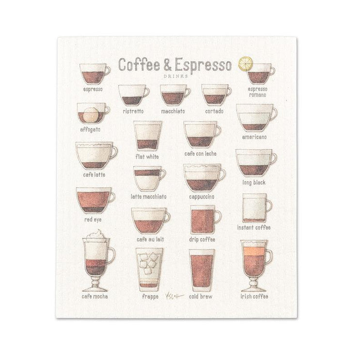 COFFEE &amp; ESPRESSO DISHCLOTH 6.75X7.5&