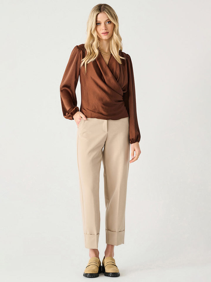 LS SOFT WRAP BLOUSE "COGNAC"