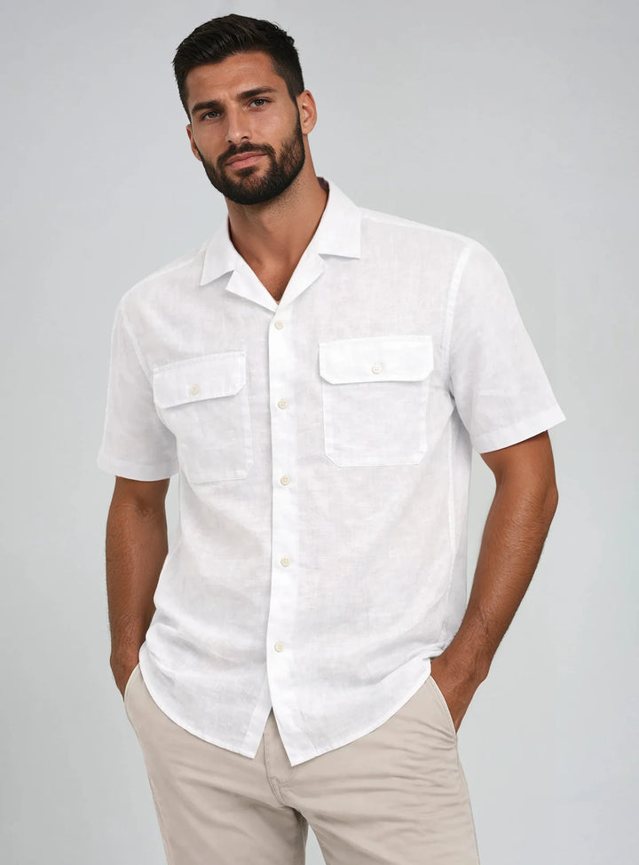 MORG - LINEN TUCK-OUT SHORT-SLEEVE SHIRT "WHITE"