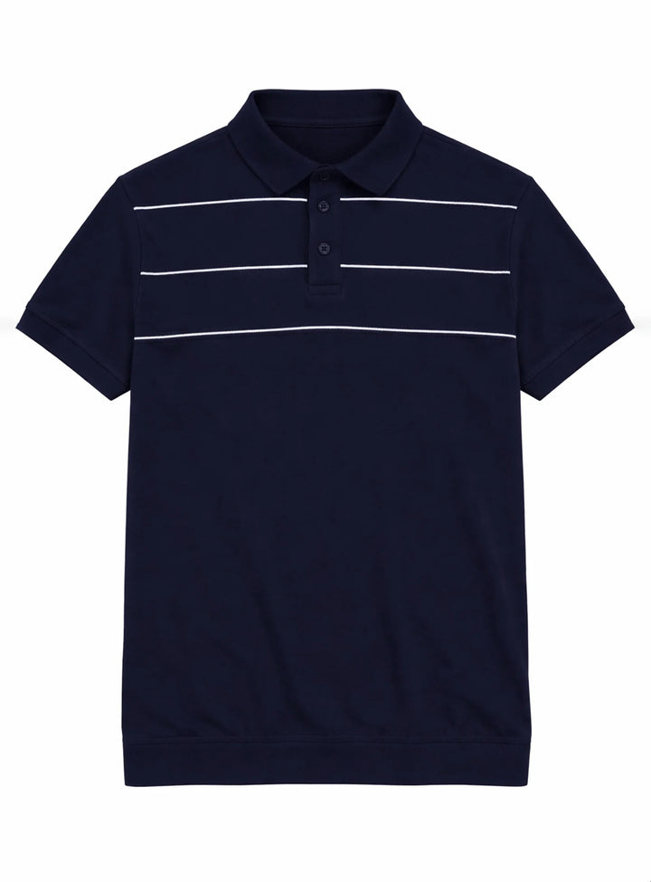 CONNOR - SEMI-FIT TEXTURED KNIT COTTON POLO WITH HORIZONTAL STRIPE "NAVY"