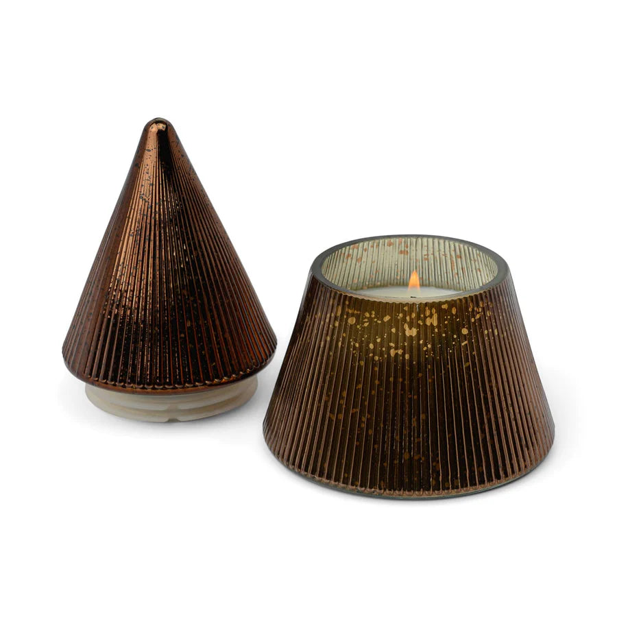 COPPER RIBBED MERCURY STACKED TREE CANDLE WITH LID - CYPRESS & FIR 7OZ