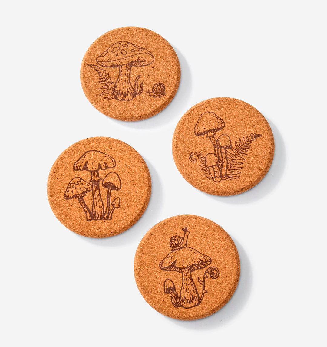 CORK MUSHROOM COASTERS - SET OF 4