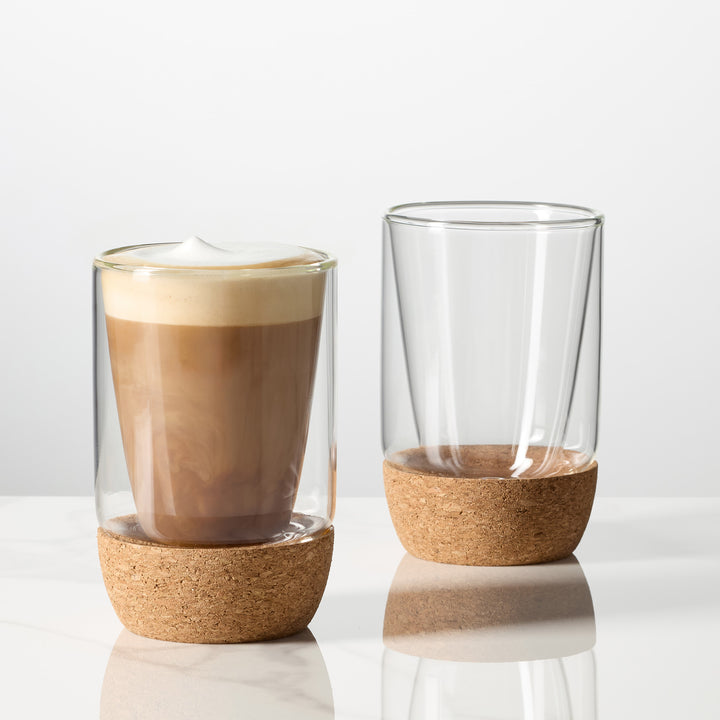 SET OF 2 DOUBLE WALL GLASSES WITH CORK BASE 300ML