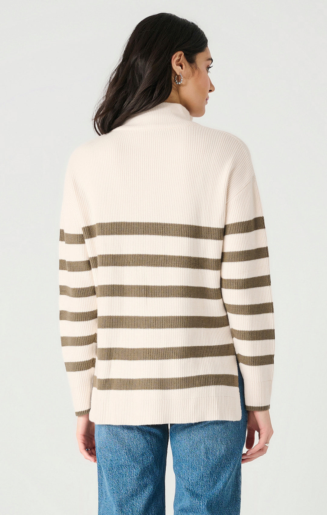 LS HALP ZIP SWEATER "CREAM/GREEN STRIPED"