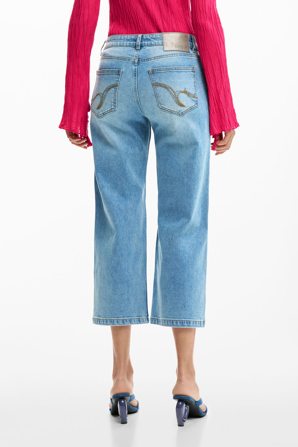 CROCHET PATCH DENIM TROUSERS "MEDIUM WASH"
