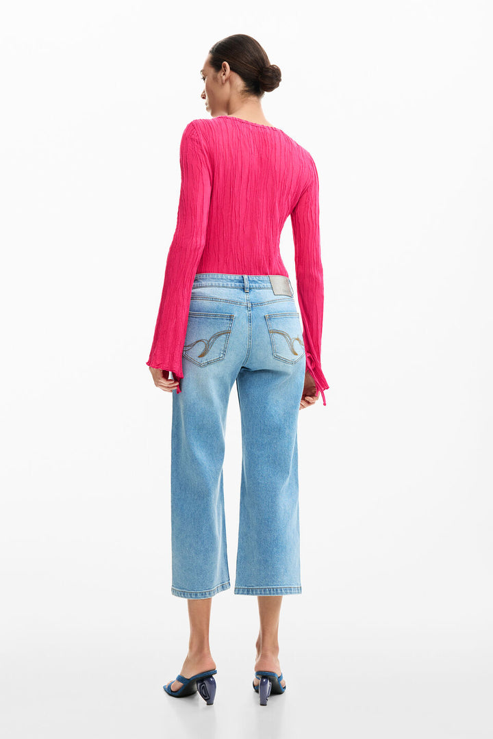 CROCHET PATCH DENIM TROUSERS "MEDIUM WASH"