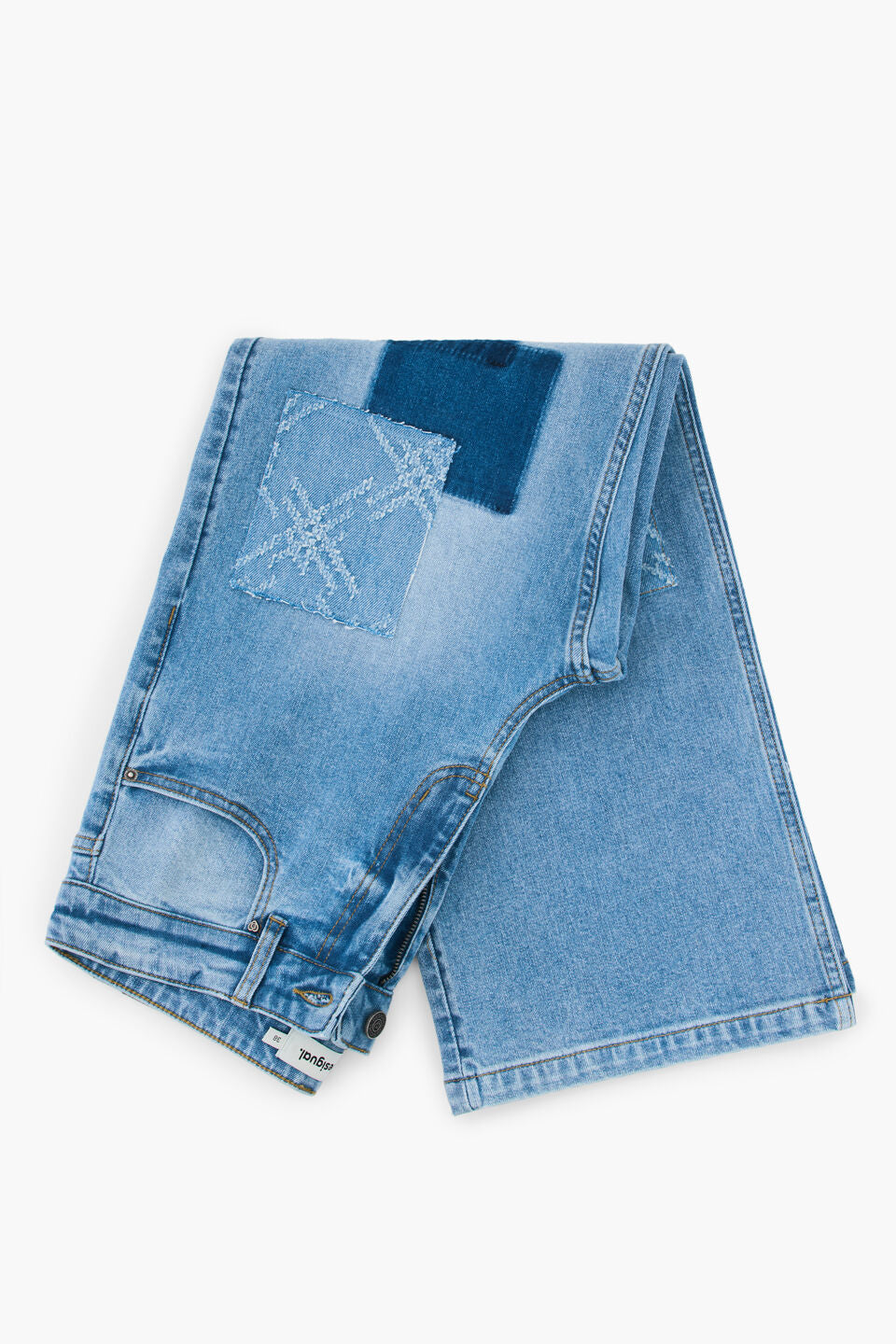 CROCHET PATCH DENIM TROUSERS "MEDIUM WASH"