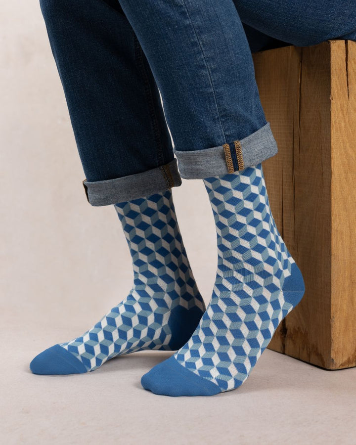 CUBE COTTON SOCKS "BLUE"