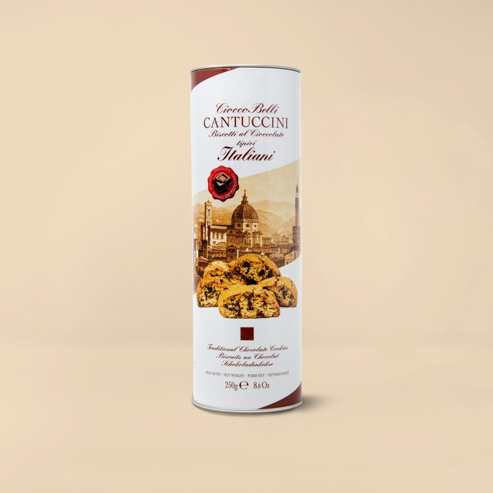 CHOCOLATE CANTUCCINI IN HARDCOVER CYLINDER 250G