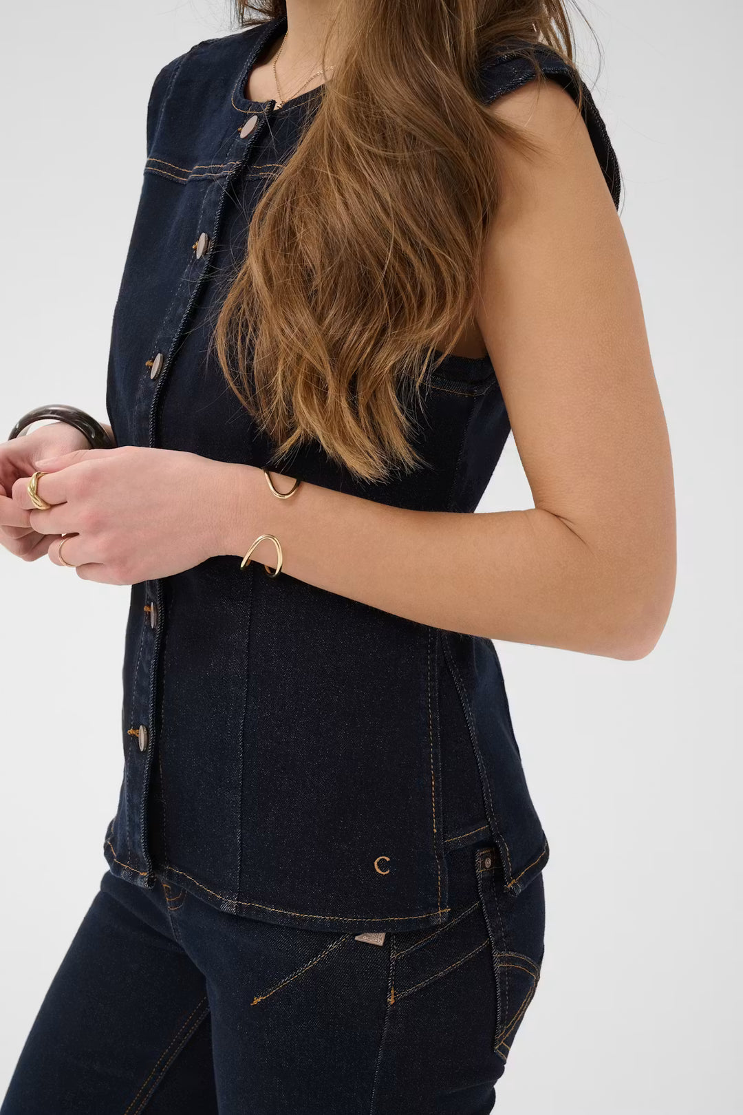 CRDAMY WAISTCOAT "CAPE BRETON RINSE BLUE DENIM"