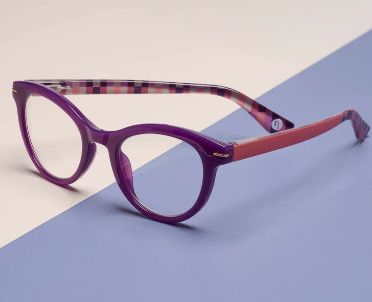 DAPHNE READING GLASSES "PURPLE/CORAL CHECK +1.50"