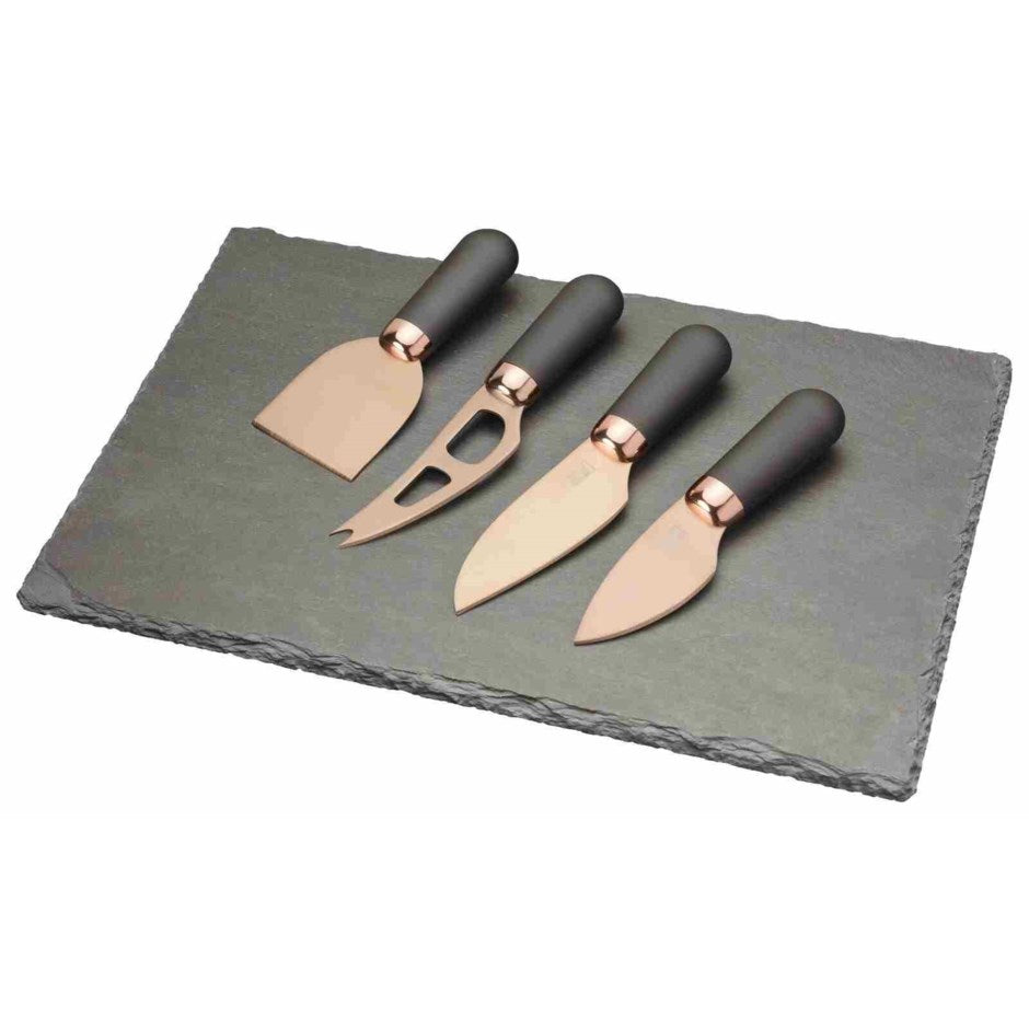 DAVID SHAW BROOKLYN ROSE GOLD CHEESE SET W/SLATE BOARD