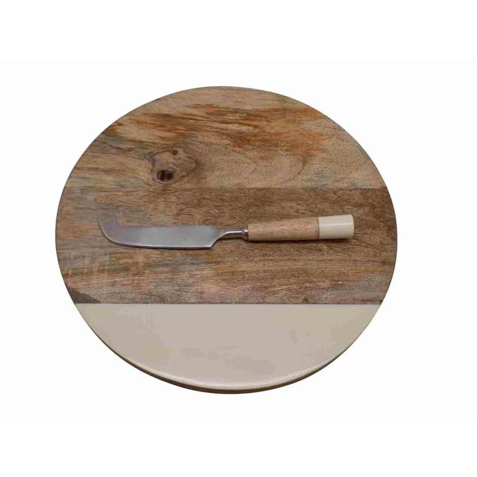 DAVID SHAW ROUND SERVING BOARD W/SOFT CHEESE KNIFE
