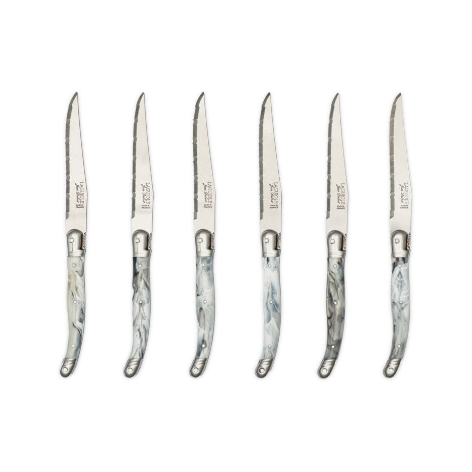 DAVID SHAW SERRATED LAGUIOLE KNIFE SET ABS WHITE MARBLE - 6PC