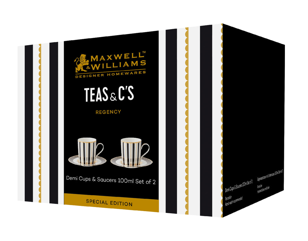 MAXWELL & WILLIAMS - Teas & C’s Regency Demi Cup & Saucer 100ML Set of 2 Black Gift Boxed