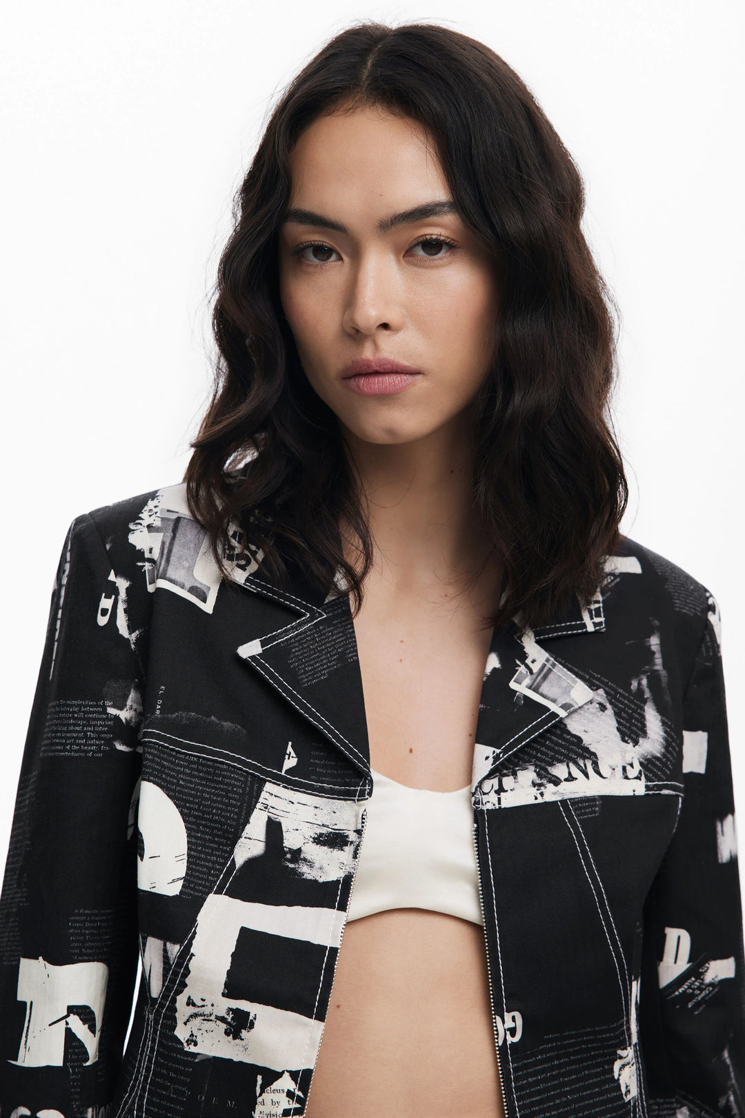 DESIGUAL BLAZER NEWSPAPER - BLACK
