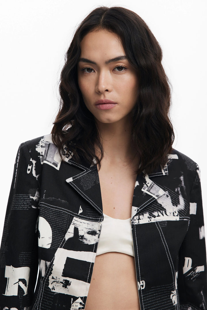 DESIGUAL BLAZER NEWSPAPER - BLACK