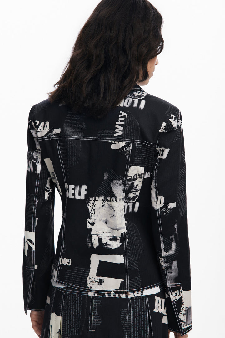 DESIGUAL BLAZER NEWSPAPER - BLACK