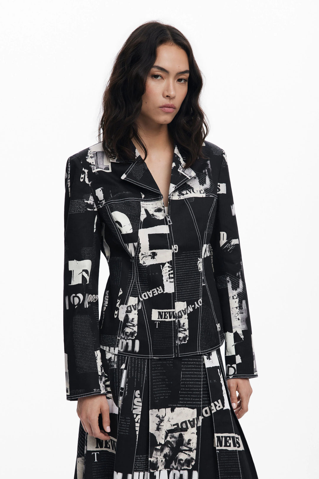 DESIGUAL BLAZER NEWSPAPER - BLACK