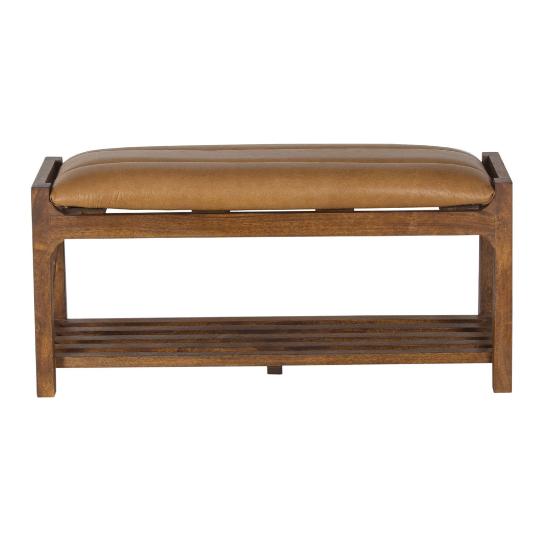 DESMOND MANGO WOOD LEATHER SEAT BENCH