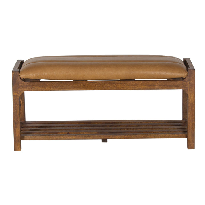 DESMOND MANGO WOOD LEATHER SEAT BENCH