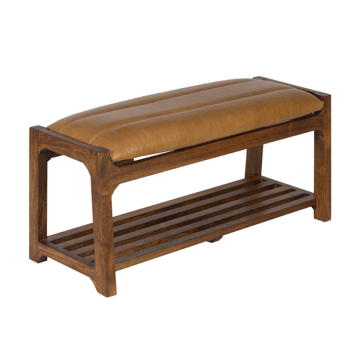 DESMOND MANGO WOOD LEATHER SEAT BENCH