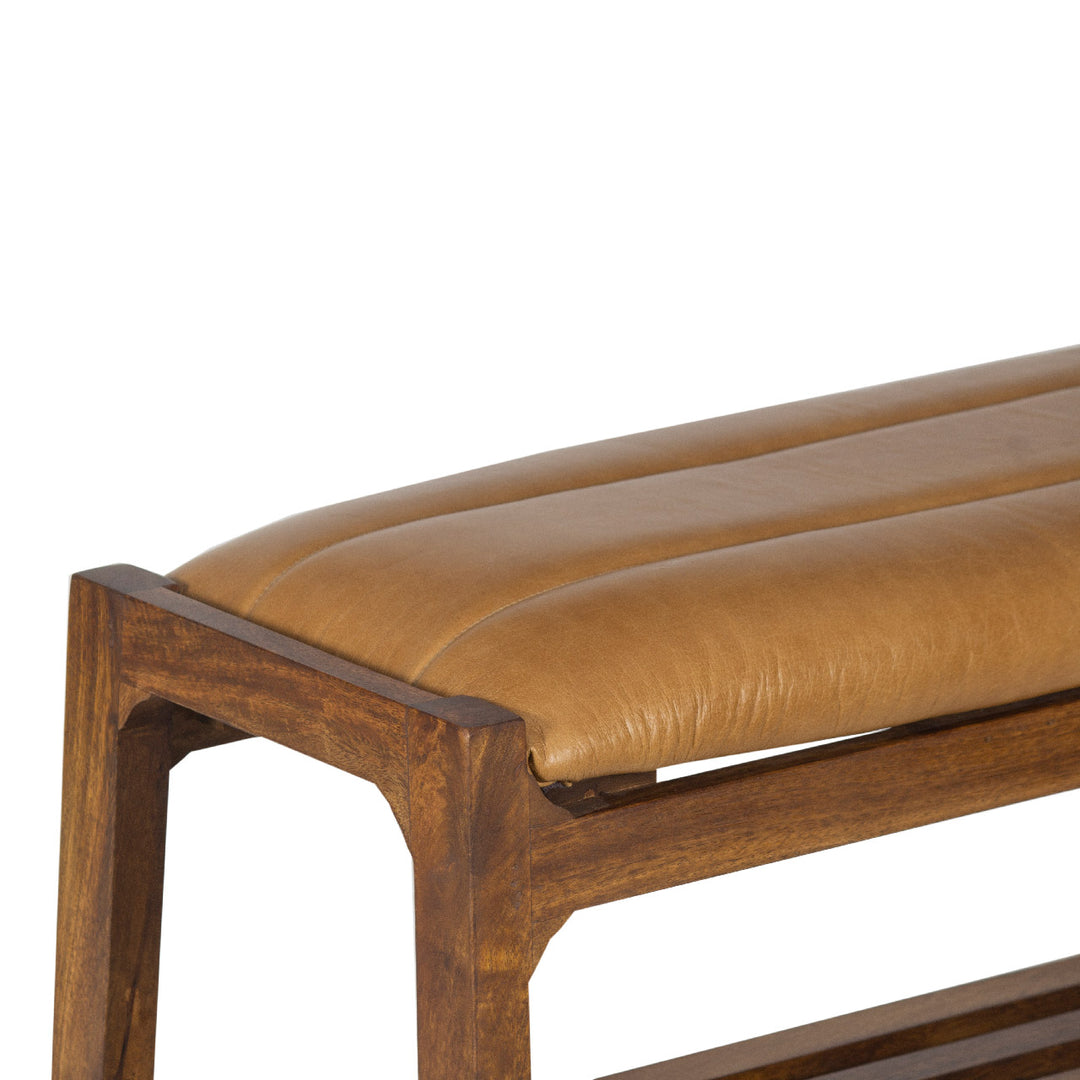 DESMOND MANGO WOOD LEATHER SEAT BENCH