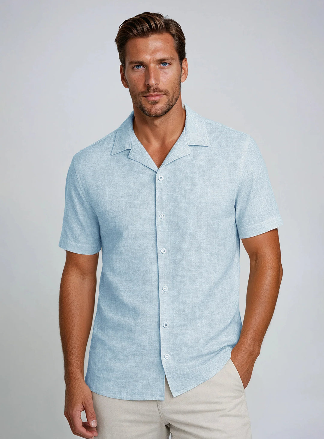 BRIAN - TEXTURED KNIT SHORT-SLEEVE SHIRT "DEW"
