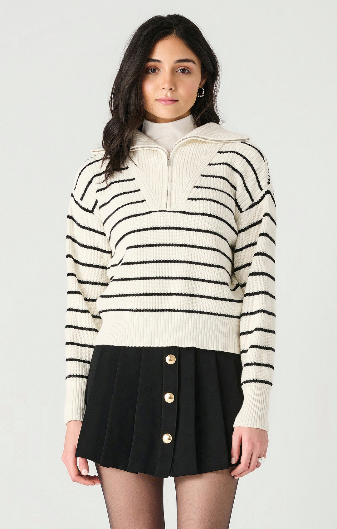 LS HALF ZIP TEXTURED SWEATER "BLACK/WHITE STRIPE"