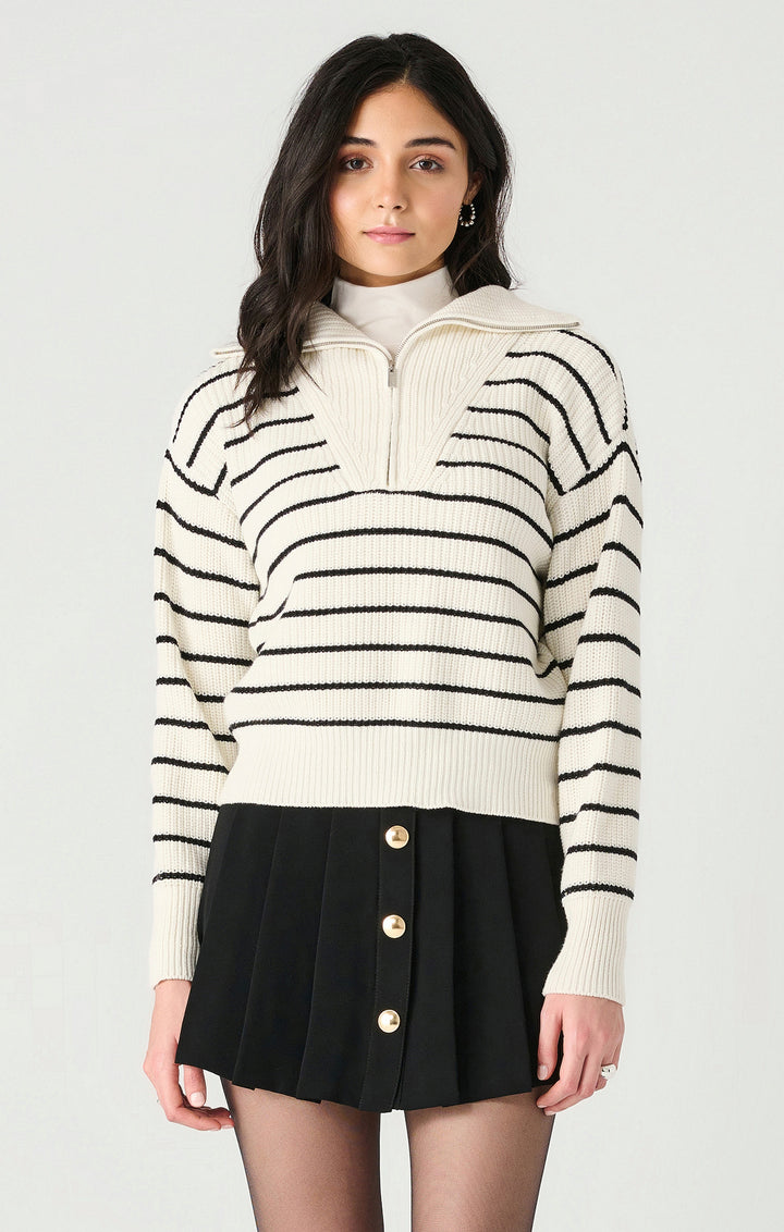 LS HALF ZIP TEXTURED SWEATER "BLACK/WHITE STRIPE"