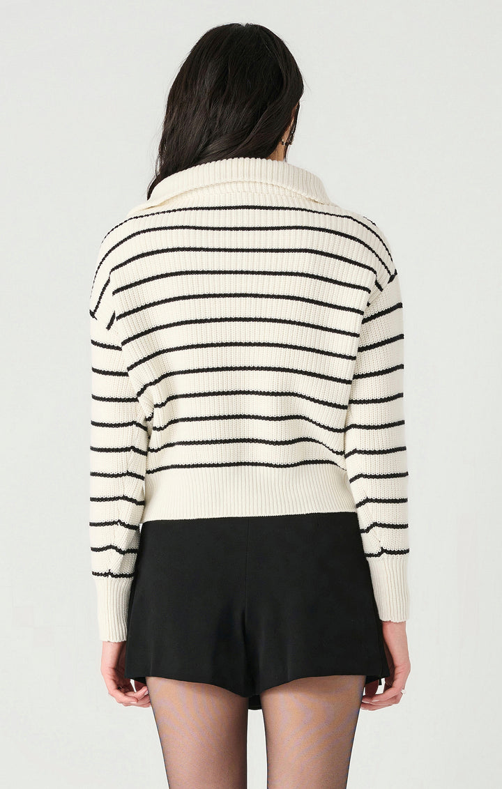 LS HALF ZIP TEXTURED SWEATER "BLACK/WHITE STRIPE"