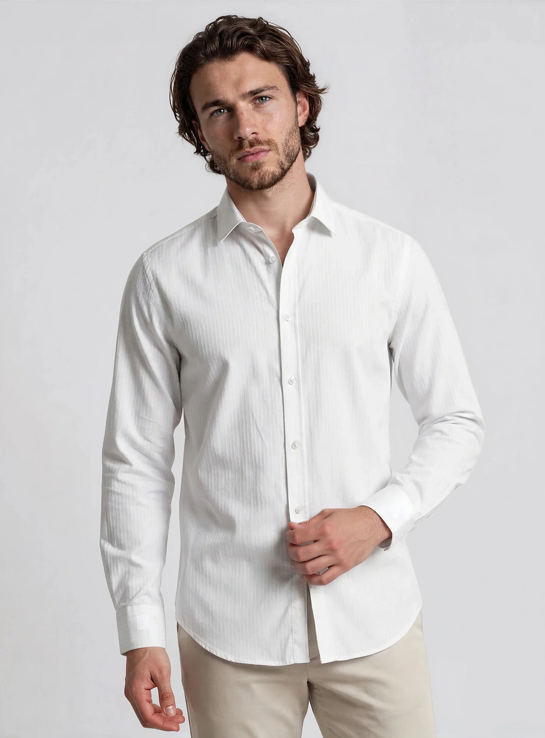 LONZO - LUXURY TONE ON TONE DOBBY TEXTURE SHIRT "WHITE"